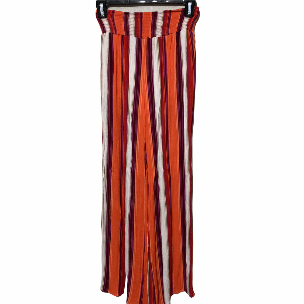 Illa Illa Womens Striped Wide Leg Pull On Pants Size Small Orange Purple